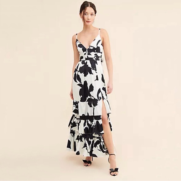 Anthropologie Dresses & Skirts - Anthropologie Hutch Guthrie Floral Satin Ruffle Hem Maxi Dress Black White 0
